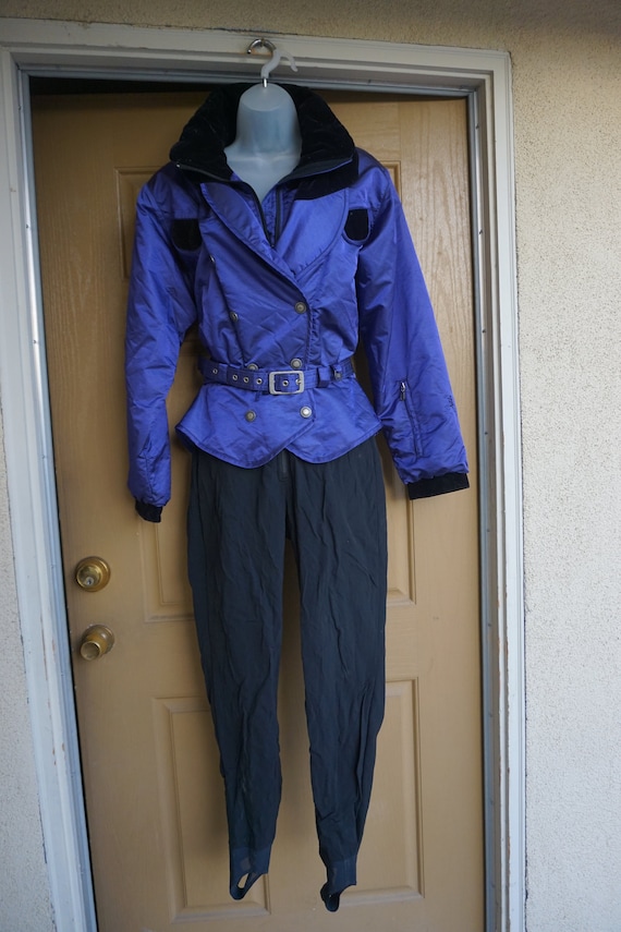 Vintage Purple and Black Medium Large Size 10 Jacket Pant One Piece  Attached Set by Nils Skiwear 80s 90s 