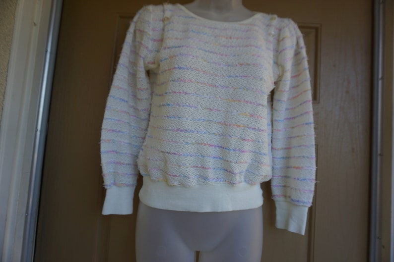 Vintage 1980s or 90s pastel heavy knit sweater size Medium image 5