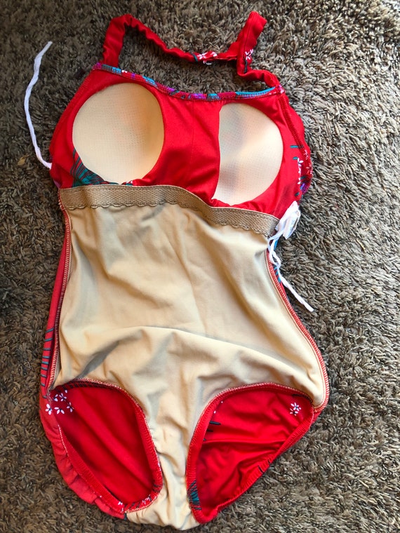 Swim suit floral Size 12 medium one piece halter … - image 8