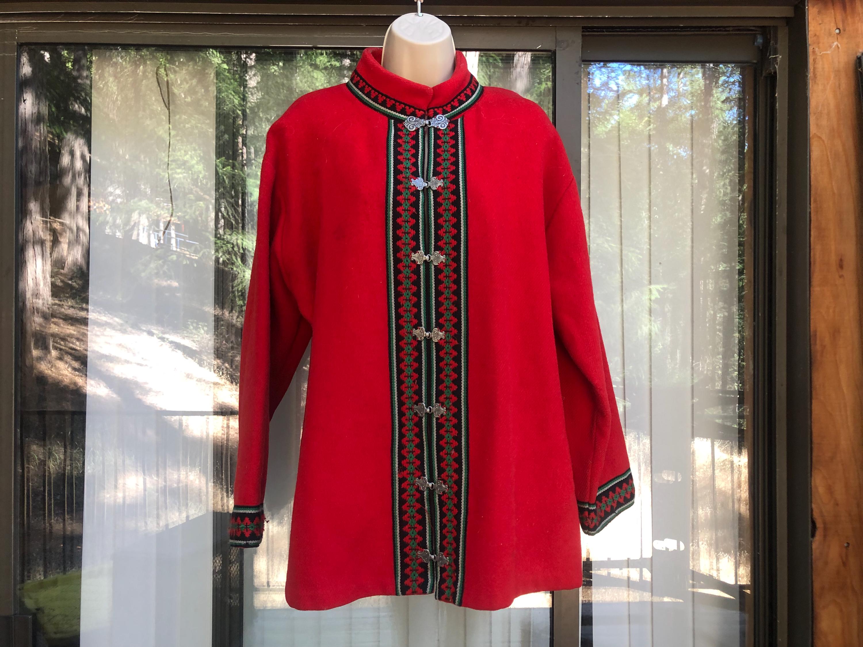 60〜70s vintage wool collarless jacket Vintage 1960s or 70s Red Wool Jacket by Happ Style Coat Women's