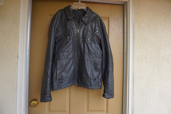 Vintage Black Leather Motorcycle / Biker Jacket ME