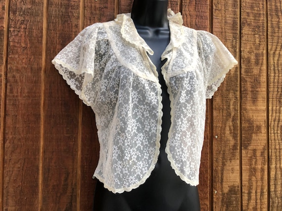 Lace Bolero Layering Top Jacket sheer floral cove… - image 3