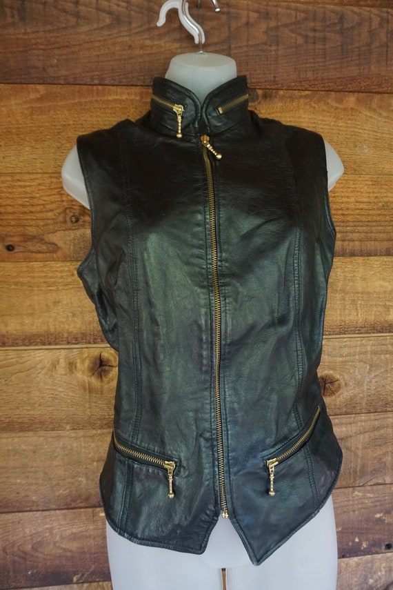 Tannery West Black Leather Vest Medium Sleeveless… - image 3