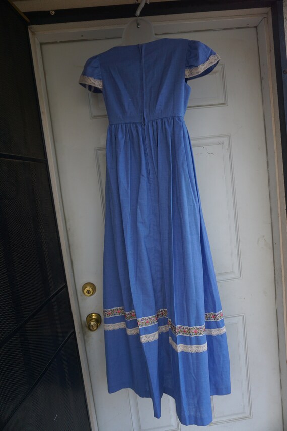 Vintage 1970s dress 70s size small blue prairie - image 9