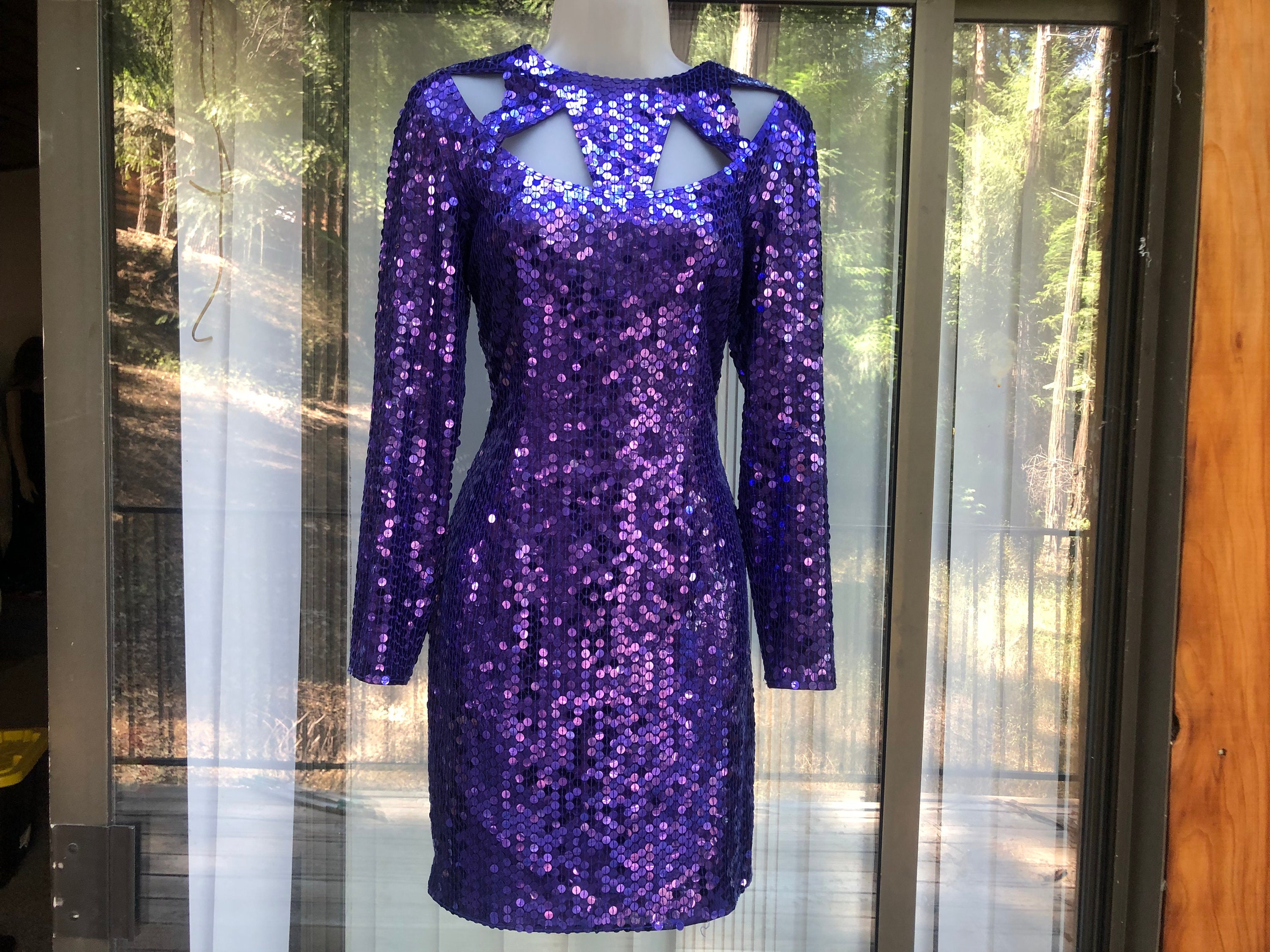knee length dresses for ladies Nite Line Sequined Dress – East Village Vintage Collective main image 1
