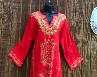 Boho kaftan dress with embroidered hem ( OVERSIZED)