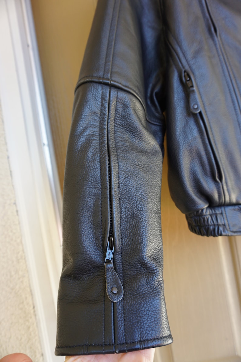 Vintage Black Leather Motorcycle Biker Jacket MENS Size large 1980s 1990s 80s 90s L By First Leather