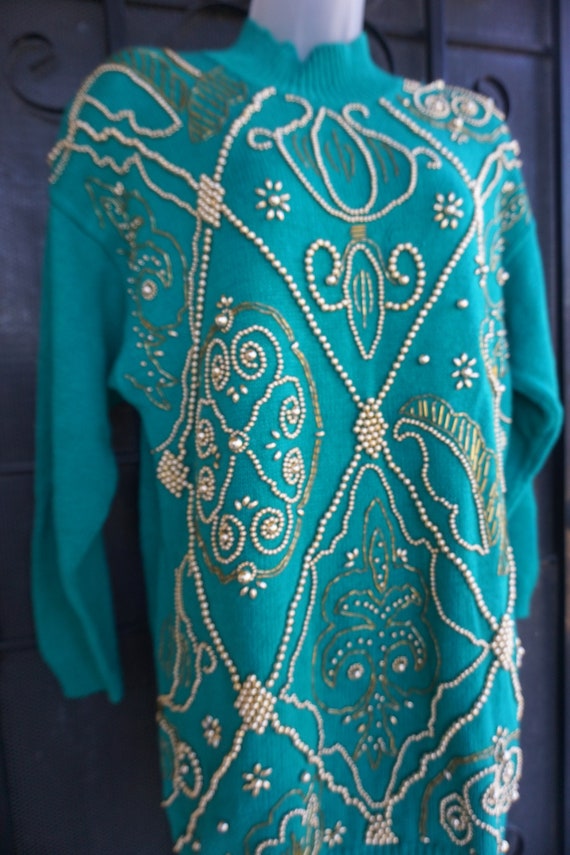 Beaded, sequined heavy knit sweater size large 19… - image 3
