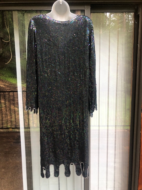 Vintage long sleeve sparkly beaded dress size Med… - image 9