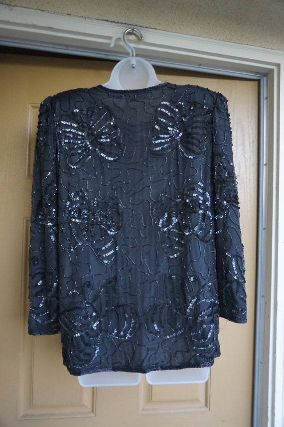 Vintage 1990s black sparkly sequined jacket by Am… - image 7