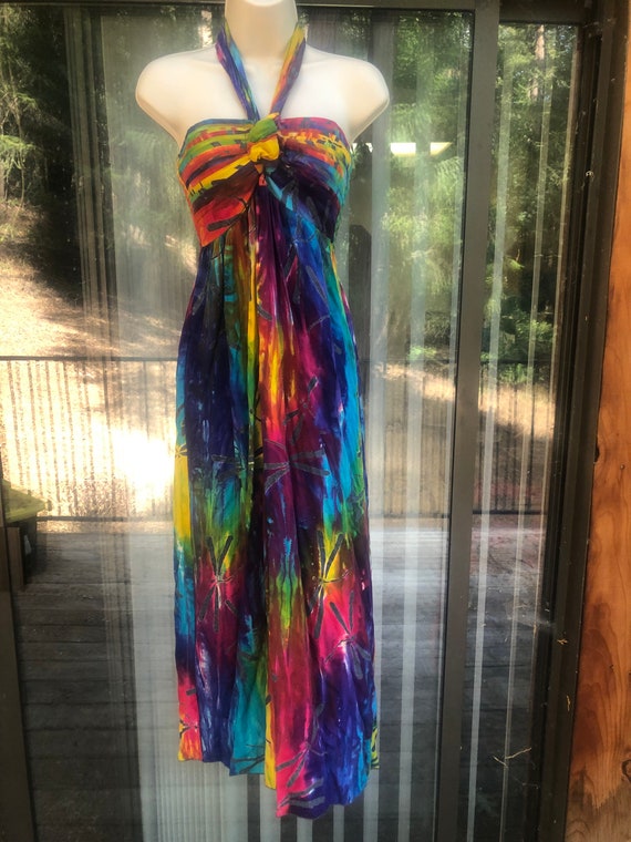 Vintage tie dye dress short summer halter - image 3