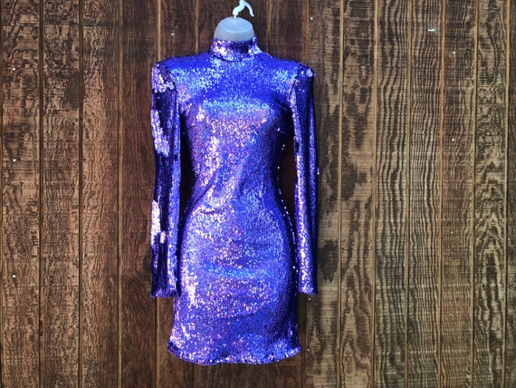 Birshka purple sequined mini dress size S tight - image 1