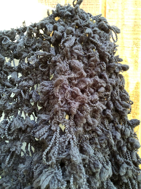 Shaggy shag black fringe yarn sweater jacket chun… - image 6