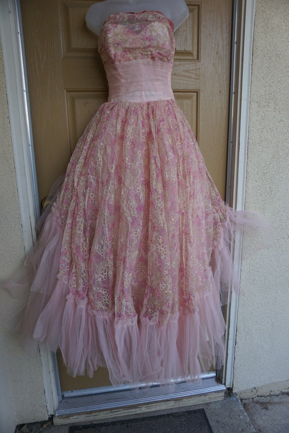 Vintage 1940s 1950s tulle prom dress by BULLOCKS … - image 2
