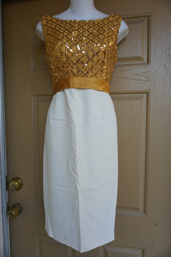 1950s gold sequined Dress size Large - image 3