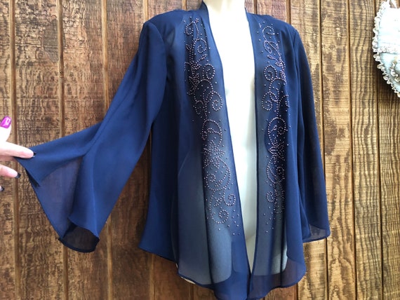 R&M Richards Vintage 1990s blue sparkly sheer jac… - image 1