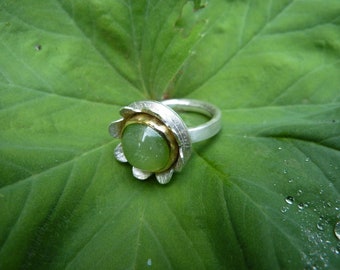 Toermaïn ring, goud/zilver