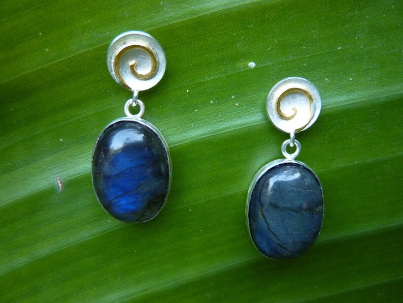 Earrings silver, gold, labradorite image 2