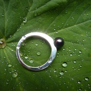 Ring silver, freshwater pearl black image 3