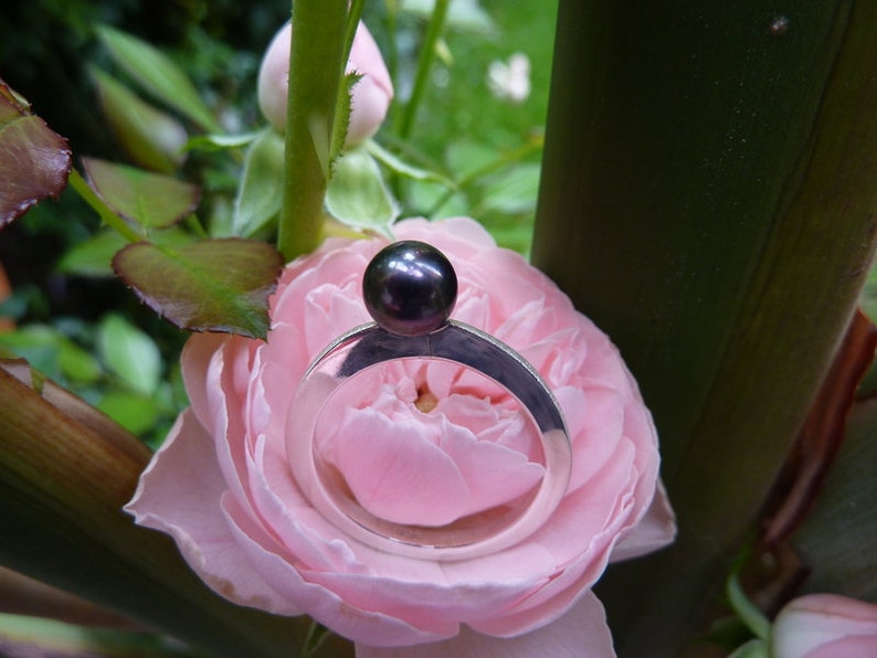 Ring silver, freshwater pearl black image 2