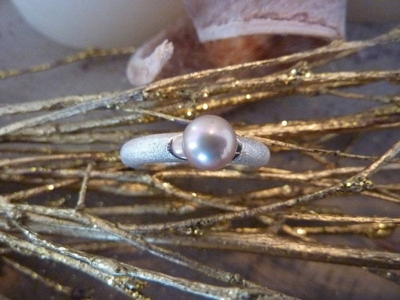 Ring silver, freshwater pearl Rose image 4