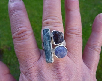 Ring zilver, kyaniet, Iolite, tanzanite