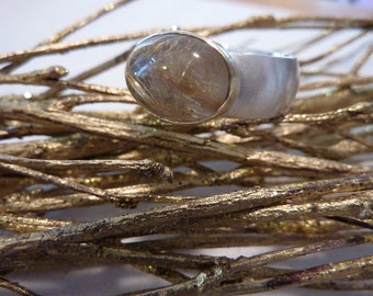 Ring silver, gold, rutilated quartz