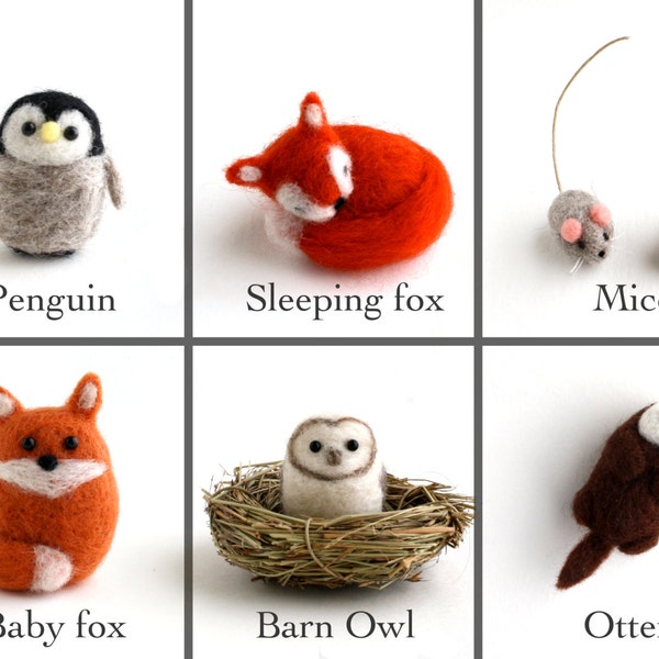 DIY Kit - Pick any 2 Animals - Needle Felting Kit - Needle Felted Miniature Animal Kit - Gift Craft Kit