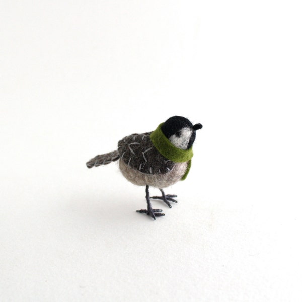 Miniature Felt Chickadee - Wool Animal