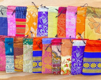 20 Sari Bags - 4" x 4" Recycled Sari Bags - Fabric Gift Pouches - Wholesale Bags