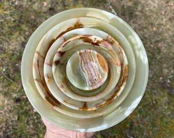 Set of 5 Banded Onyx Bowls — Polished Nesting Crystal Bowls for Decor, Altar & Jewelry