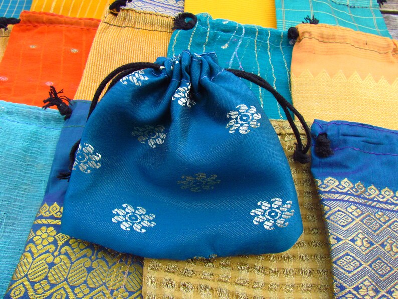 Wholesale Bags 4 x 4 Recycled Sari Bags 20 Sari Bags Fabric Gift Bags
