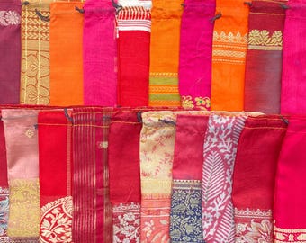 20 Sari Bags - 5" x 5" Recycled Sari Bags - Fabric Gift Pouches - Wholesale Bags