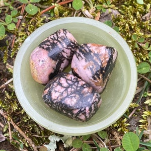 2” Onyx Dish and Rhodonite Tumbled Crystals - Crystal Bowl Tumbled Set