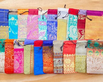 20 Sari Bags - 4" x 4" Recycled Sari Bags - Fabric Gift Pouches - Wholesale Bags