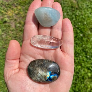 Throat Chakra Healing Stone Set - Labradorite - Aquamarine - Clear Quartz