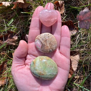 Heart Chakra Healing Stone Set - Rhodochrosite - Chrysoprase  - Rose Quartz
