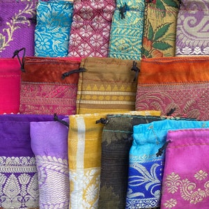 20 Mixed Size Sari Bags - Recycled Sari Pouches - Assorted Sizes