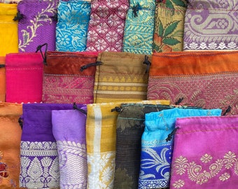 20 Mixed Size Sari Bags - Recycled Sari Pouches - Assorted Sizes