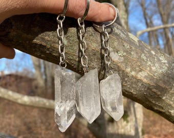 Clear Quartz Crystal Keychain - Raw Healing Stone Key Chain