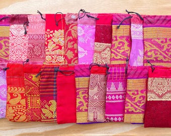 20 Sari Bags - 4" x 4" Recycled Sari Bags - Fabric Gift Pouches - Wholesale Bags