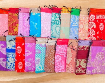20 Sari Bags - 4" x 4" Recycled Sari Bags - Fabric Gift Pouches - Wholesale Bags