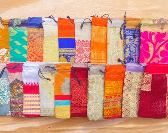 20 bolsas de sari recicladas de 10 x 10 cm - Bolsas de tela para regalo - Bolsas al por mayor