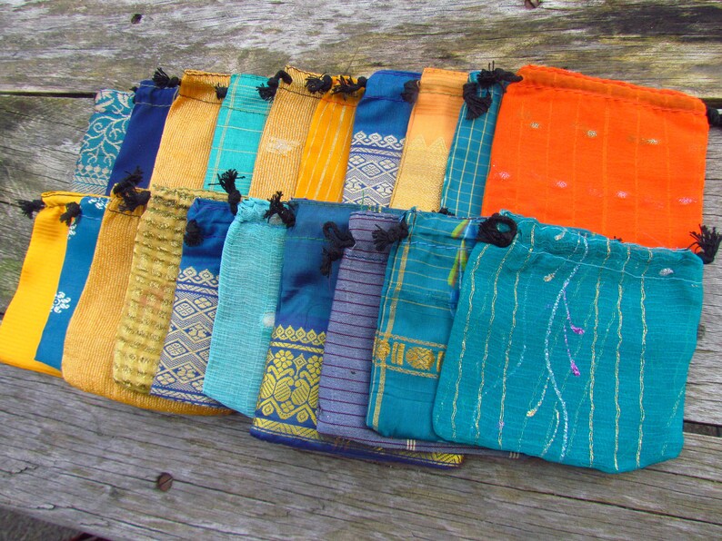 Wholesale Bags 4 x 4 Recycled Sari Bags 20 Sari Bags Fabric Gift Bags