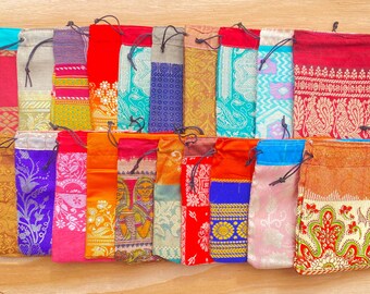 20 Sari Bags - 4" x 4" Recycled Sari Bags - Fabric Gift Pouches - Wholesale Bags