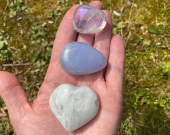 Third Eye Chakra Healing Crystal Set - Chalcedony - Aura Quartz  - Rainbow Moonstone