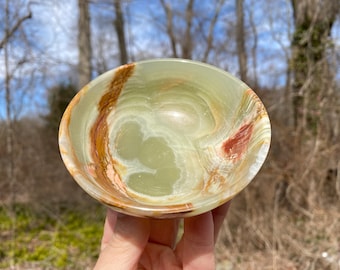 4" Banded Onyx Dish — Green Banded Onyx Crystal Bowl for Jewelry, Altar & Deco