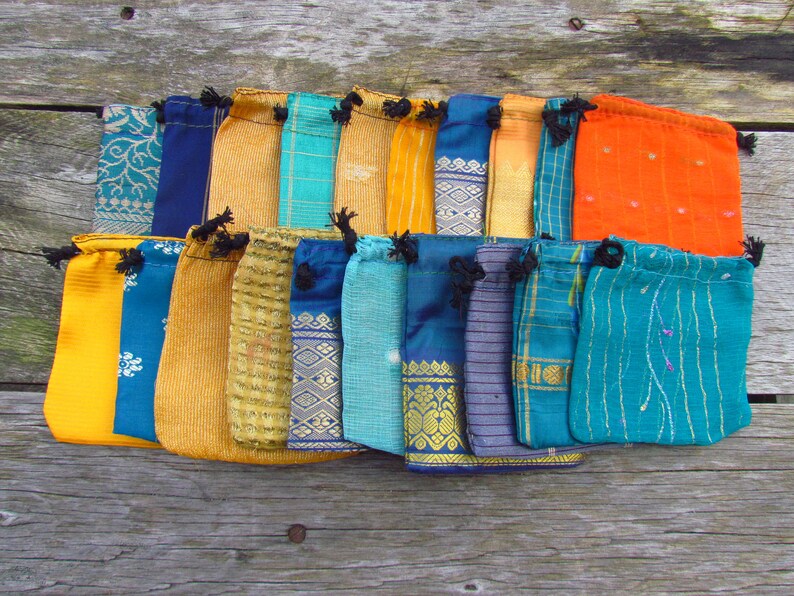 Wholesale Bags 4 x 4 Recycled Sari Bags 20 Sari Bags Fabric Gift Bags