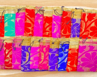 20 Sari Bags - 4" x 4" Recycled Sari Bags - Fabric Gift Pouches - Wholesale Bags