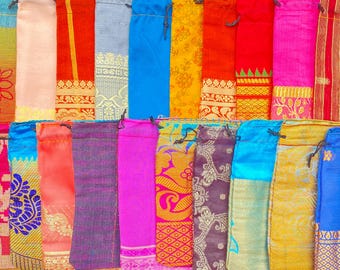 20 Sari-tassen - 5" x 5" Gerecyclede Sari-tassen - Stoffen geschenkzakjes - Tassen voor de groothandel